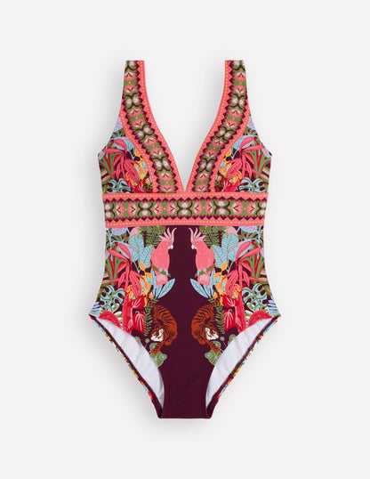 Porto V-neck Swimsuit-Chocberry, Tropical Safari