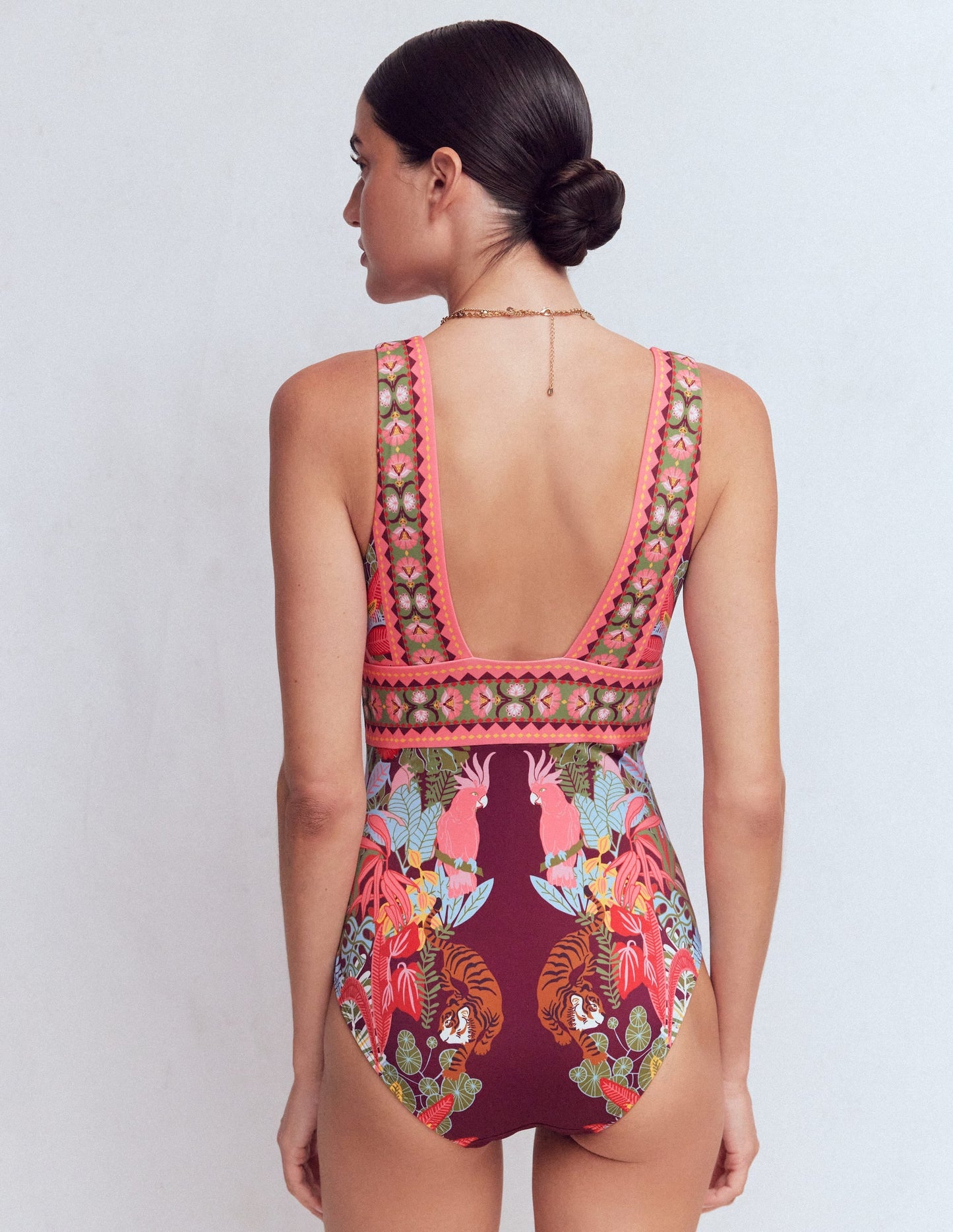Porto V-neck Swimsuit-Chocberry, Tropical Safari