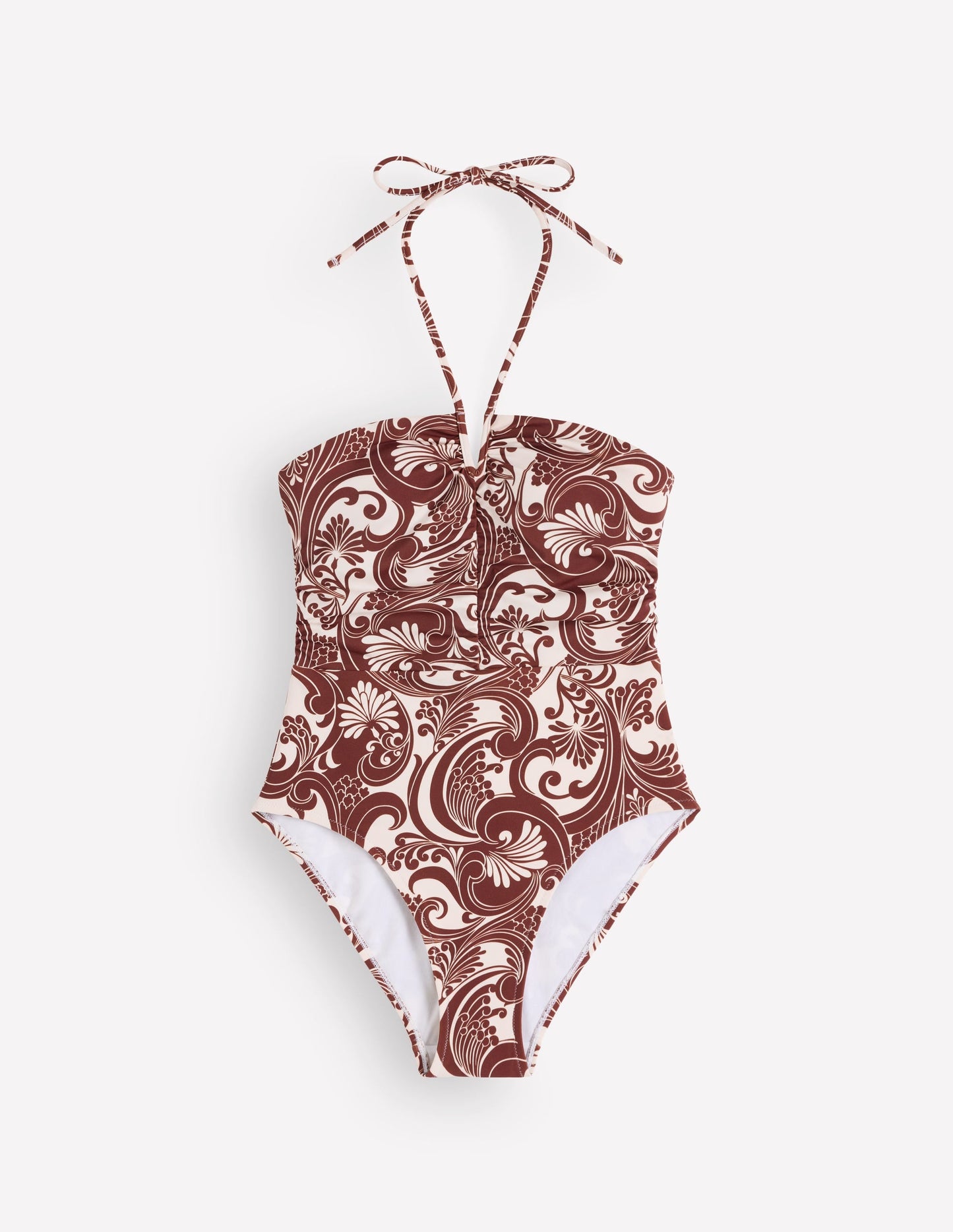Gather String Swimsuit-Hot Chocolate, Foliage Whirl