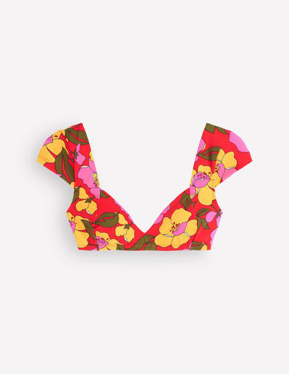 Sweetheart Sleeve Bikini Top-Red, Radiant Bloom