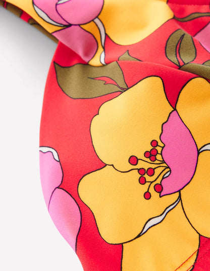 Sweetheart Sleeve Bikini Top-Red, Radiant Bloom