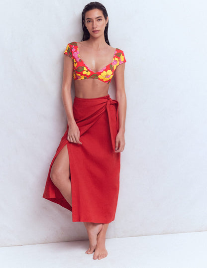 Sweetheart Sleeve Bikini Top-Red, Radiant Bloom
