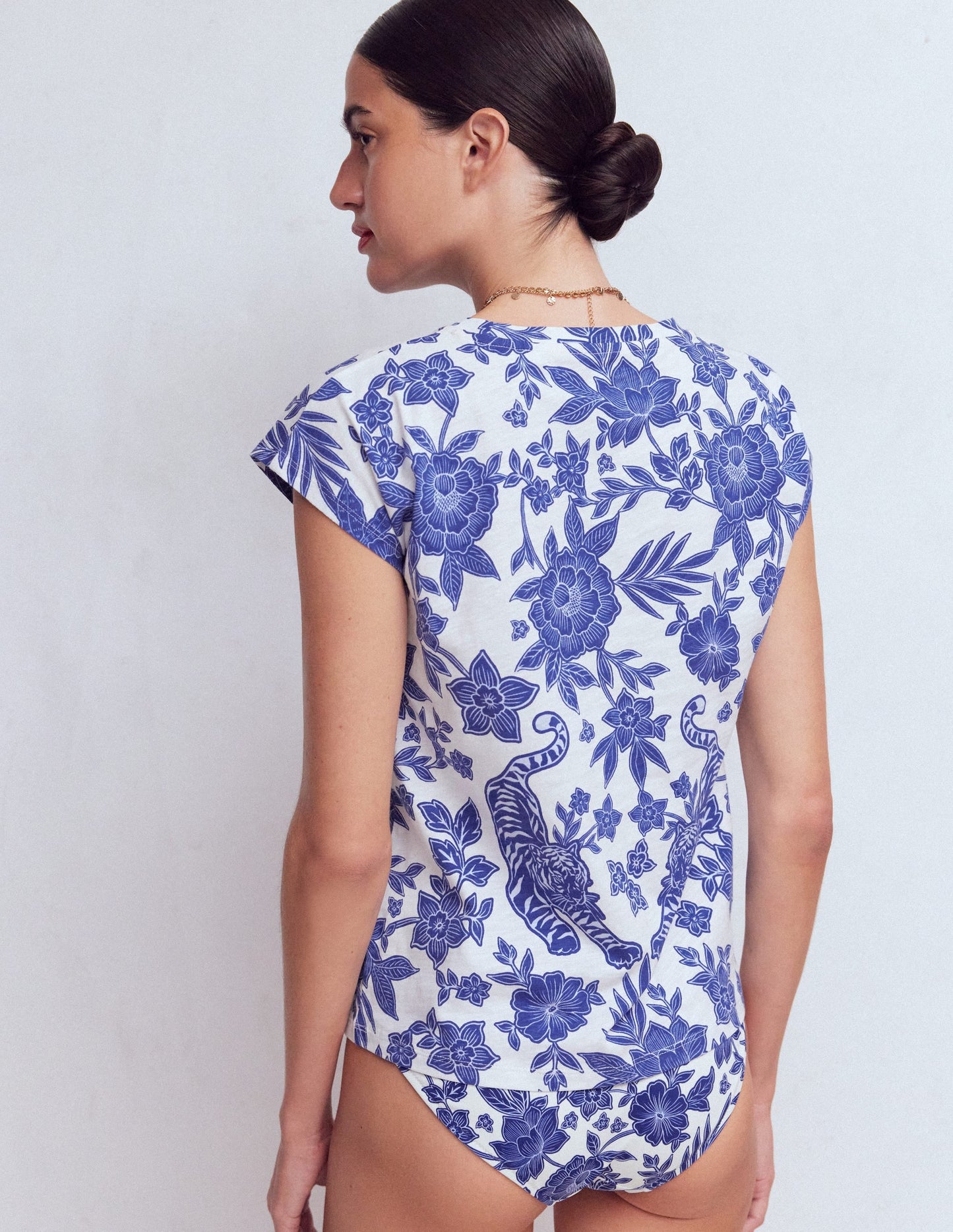 Louisa Slub T-Shirt-Blue Tigers Paradise Placement