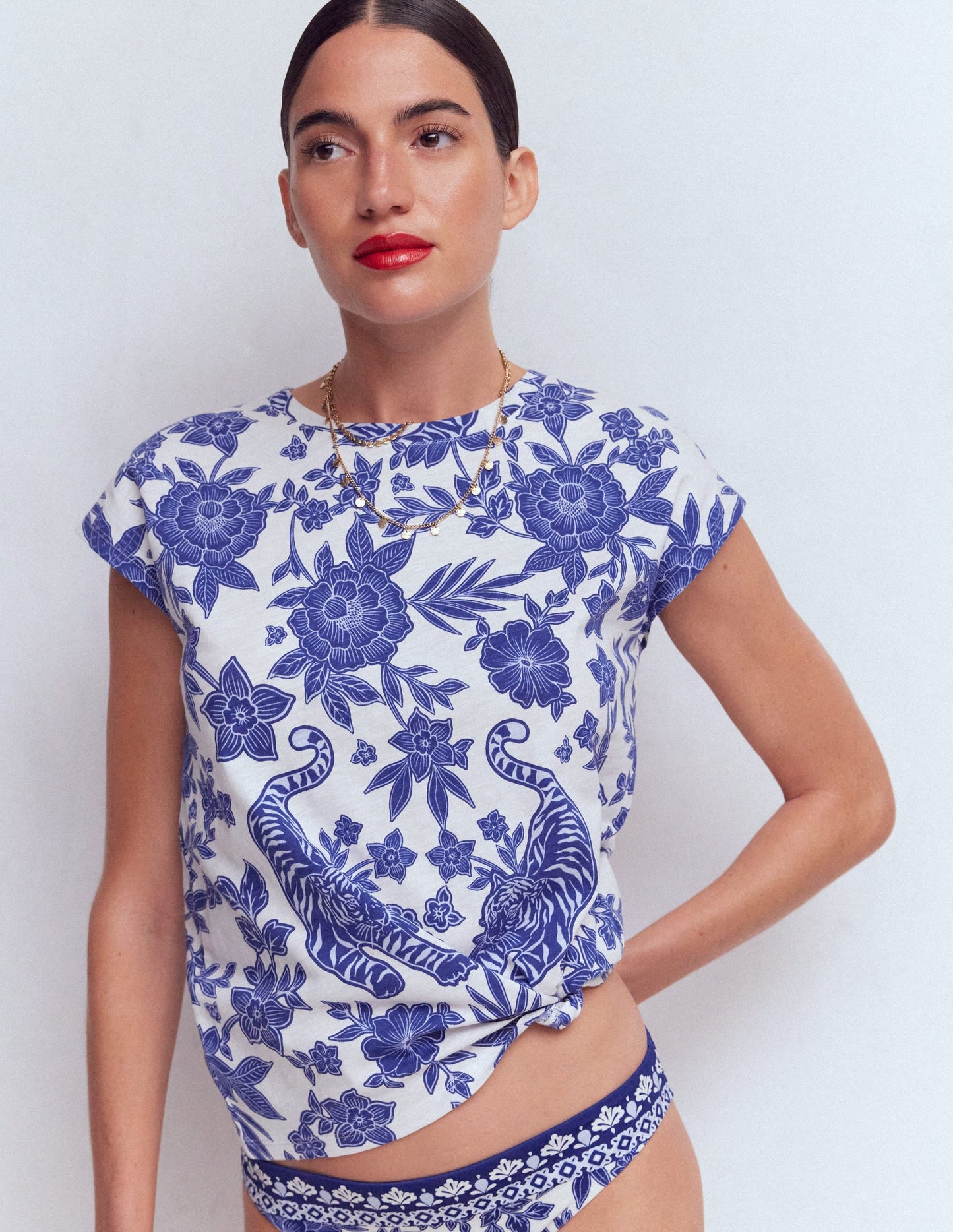 Louisa Slub T-Shirt-Blue Tigers Paradise Placement