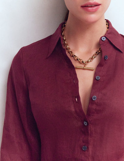 Puff Sleeve Linen Shirt-Deep Wisteria