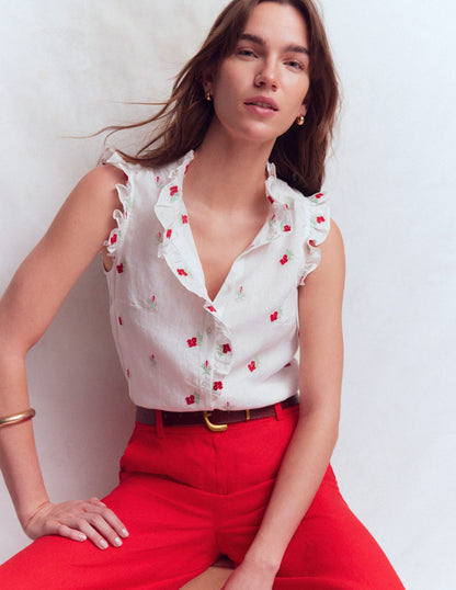Isabel Sleeveless Linen Top-Floral Embroidery