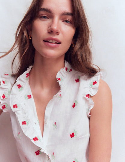 Isabel Sleeveless Linen Top-Floral Embroidery