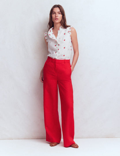 Isabel Sleeveless Linen Top-Floral Embroidery