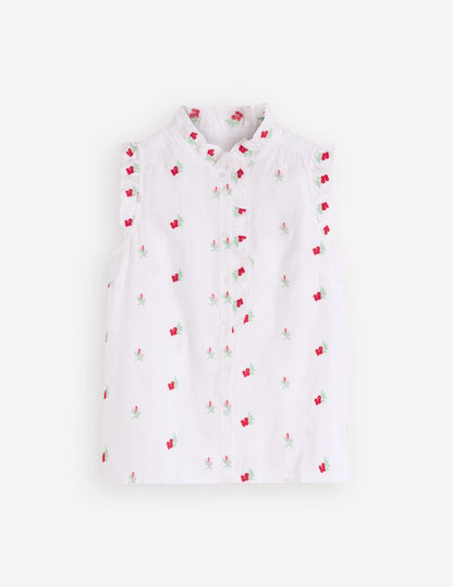 Isabel Sleeveless Linen Top-Floral Embroidery