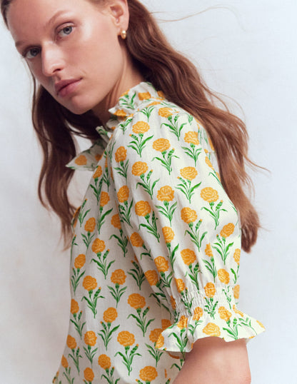 Heather Smocked Sleeve Top-Marigold, Carnation Stems