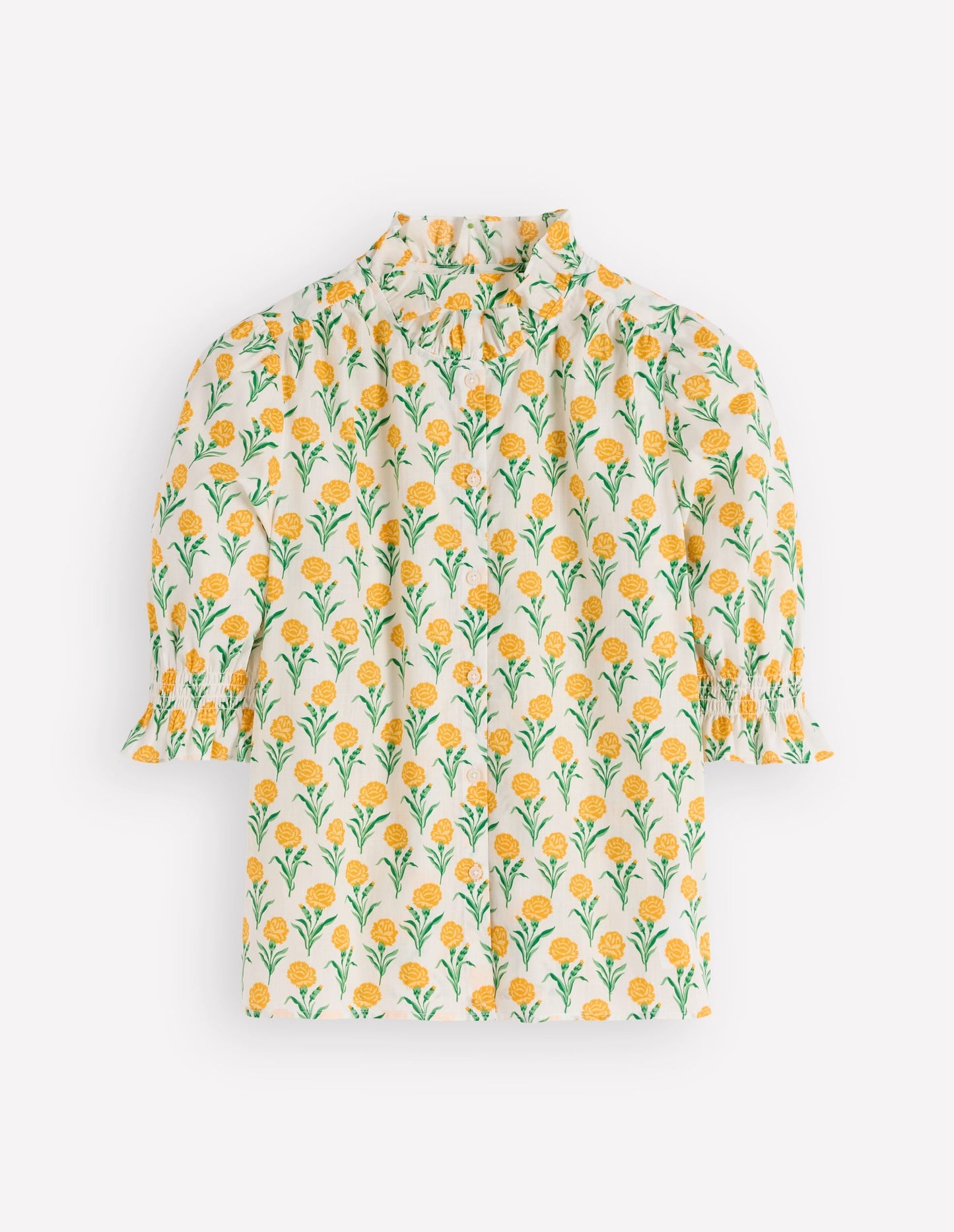 Heather Smocked Sleeve Top-Marigold, Carnation Stems