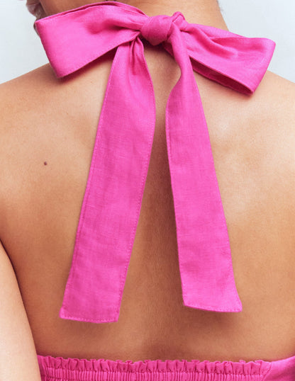 Halterneck Linen Top-Bright Pink
