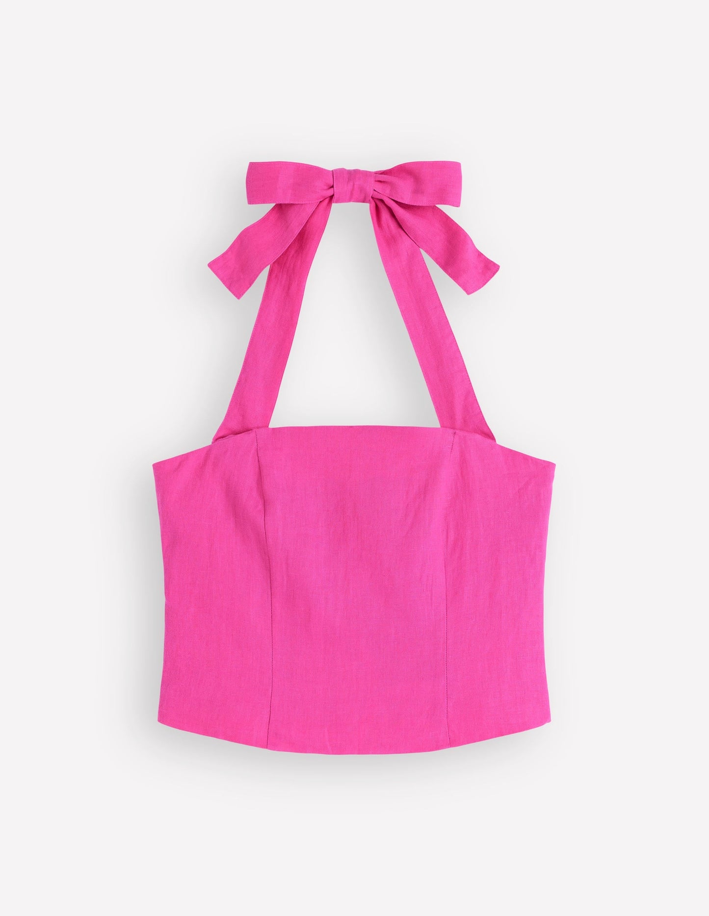 Halterneck Linen Top-Bright Pink