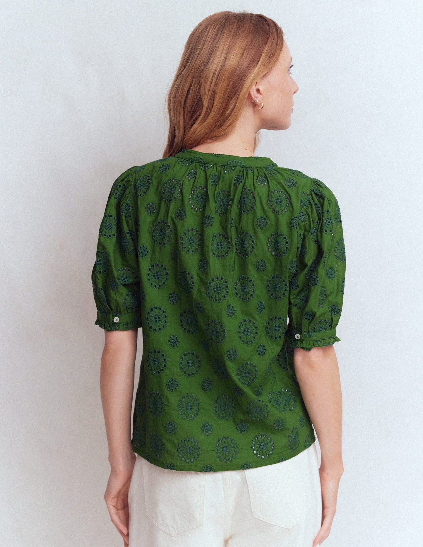 Camille Embroidered Cotton Top-Promenade Green Broderie