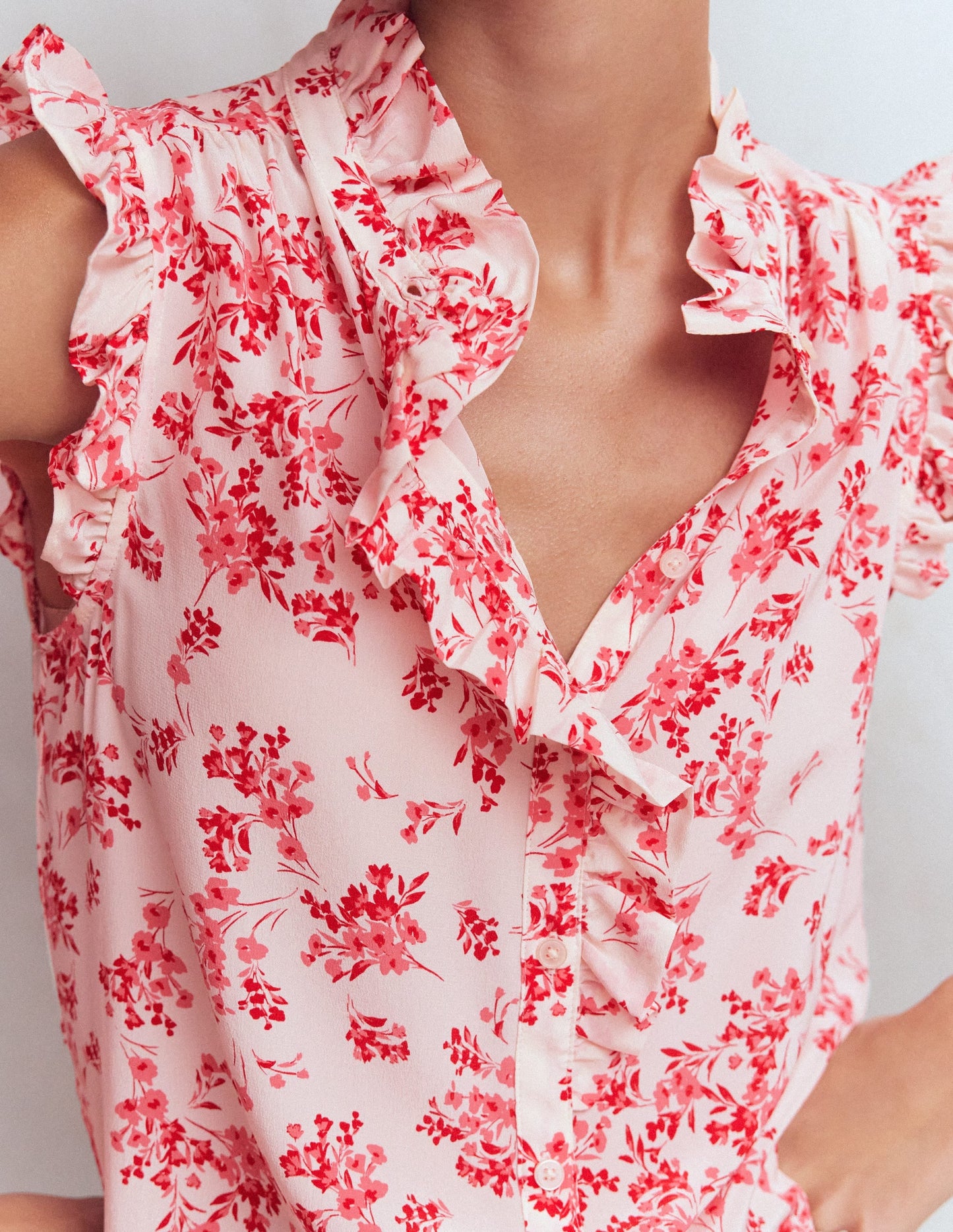 Isabel Sleeveless Silk Top-Pink, Bloom Scatter Mono