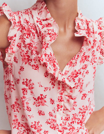 Isabel Sleeveless Silk Top-Pink, Bloom Scatter Mono