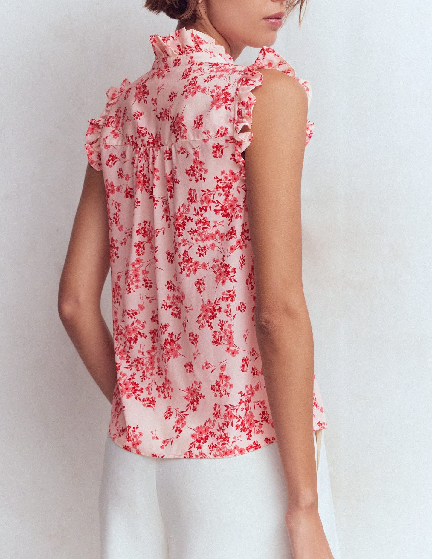 Isabel Sleeveless Silk Top-Pink, Bloom Scatter Mono