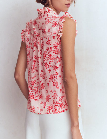 Isabel Sleeveless Silk Top-Pink, Bloom Scatter Mono