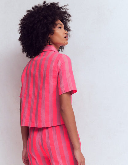 Double Cloth Shirt-Pink, Neon Coral Mid Stripe