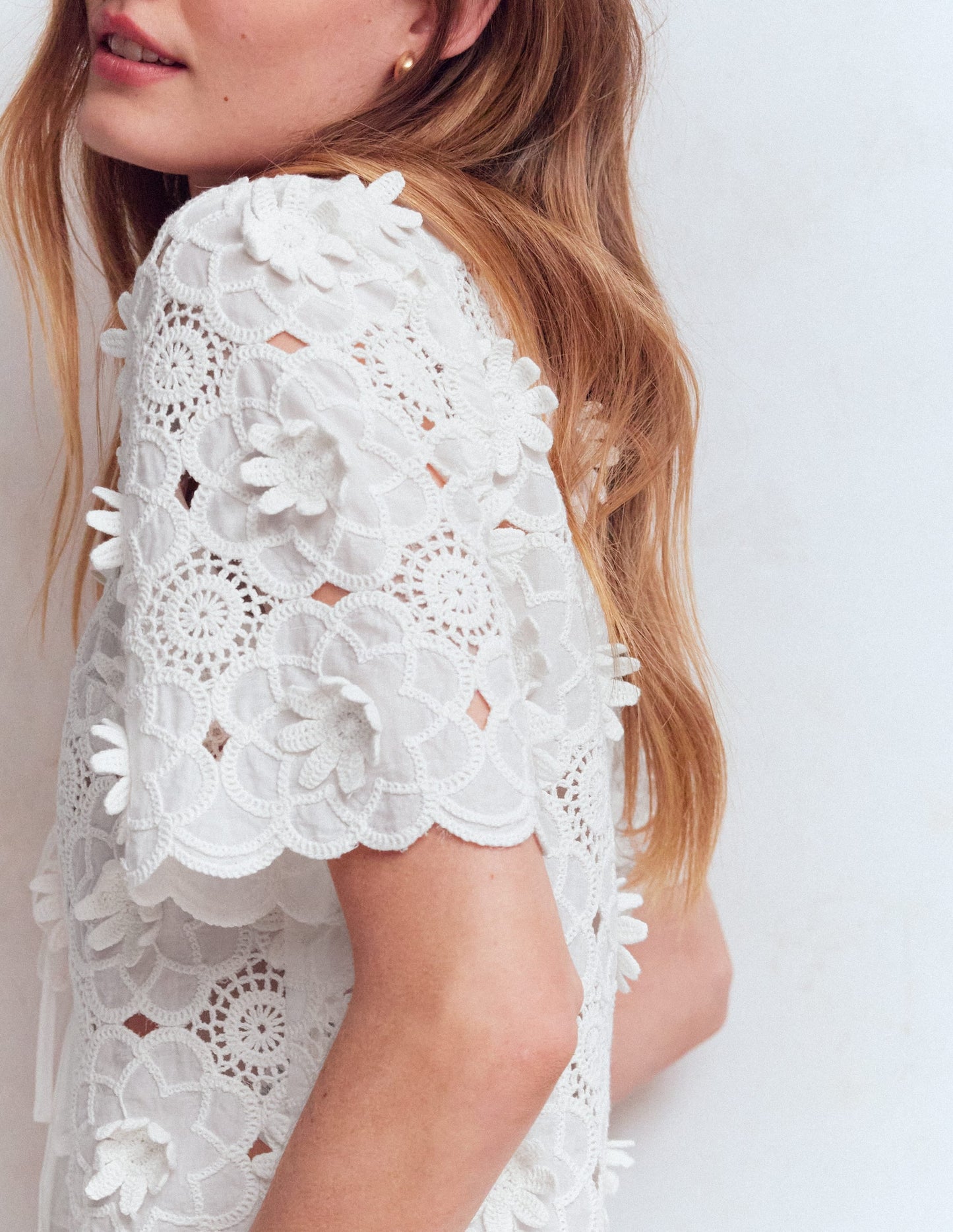 Tie Front Lace Top-White