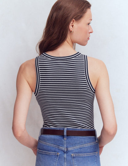 Ribbed Racer Vest-Navy & Ivory Stripe