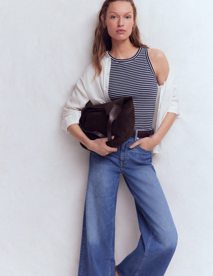 Ribbed Racer Vest-Navy & Ivory Stripe