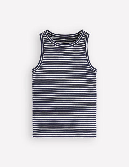 Ribbed Racer Vest-Navy & Ivory Stripe