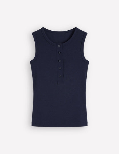 Crew Neck Henley Tank-Navy
