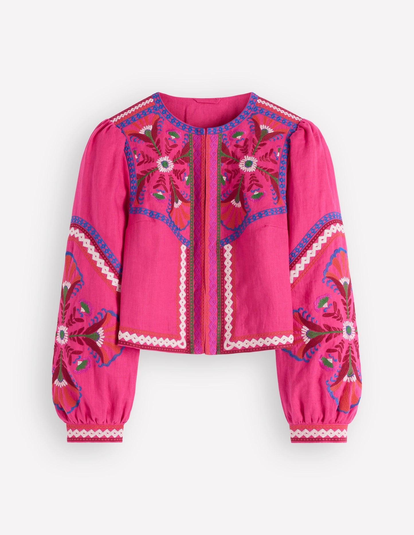 Embroidered Linen Jacket-Pink Peony, Embroidered
