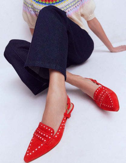 Brogue Slingback Kitten Heel-Red