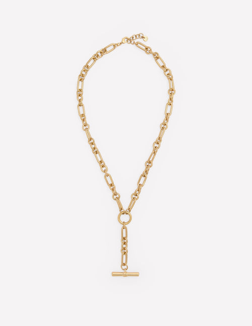 Drop Chain T-bar Necklace-Gold Colour