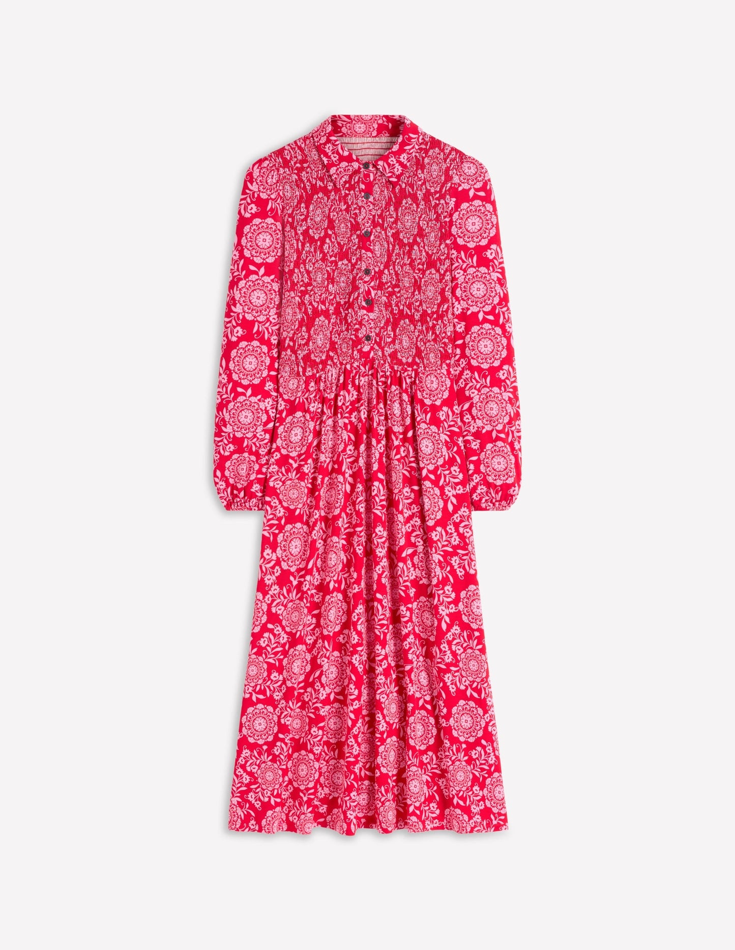 Camilla Smocked Jersey Dress-Merida Red, Decorative Blossom