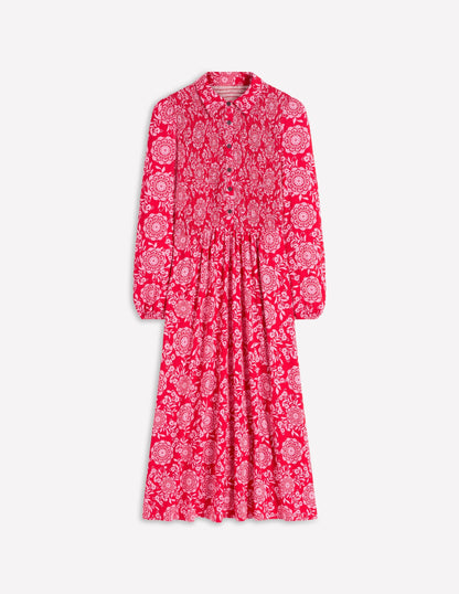 Camilla Smocked Jersey Dress-Merida Red, Decorative Blossom