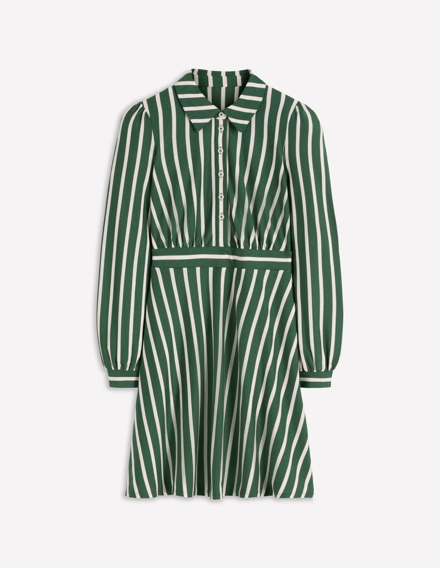 Orla Short Jersey Shirt Dress-Hunter Green and Ivory Stripe