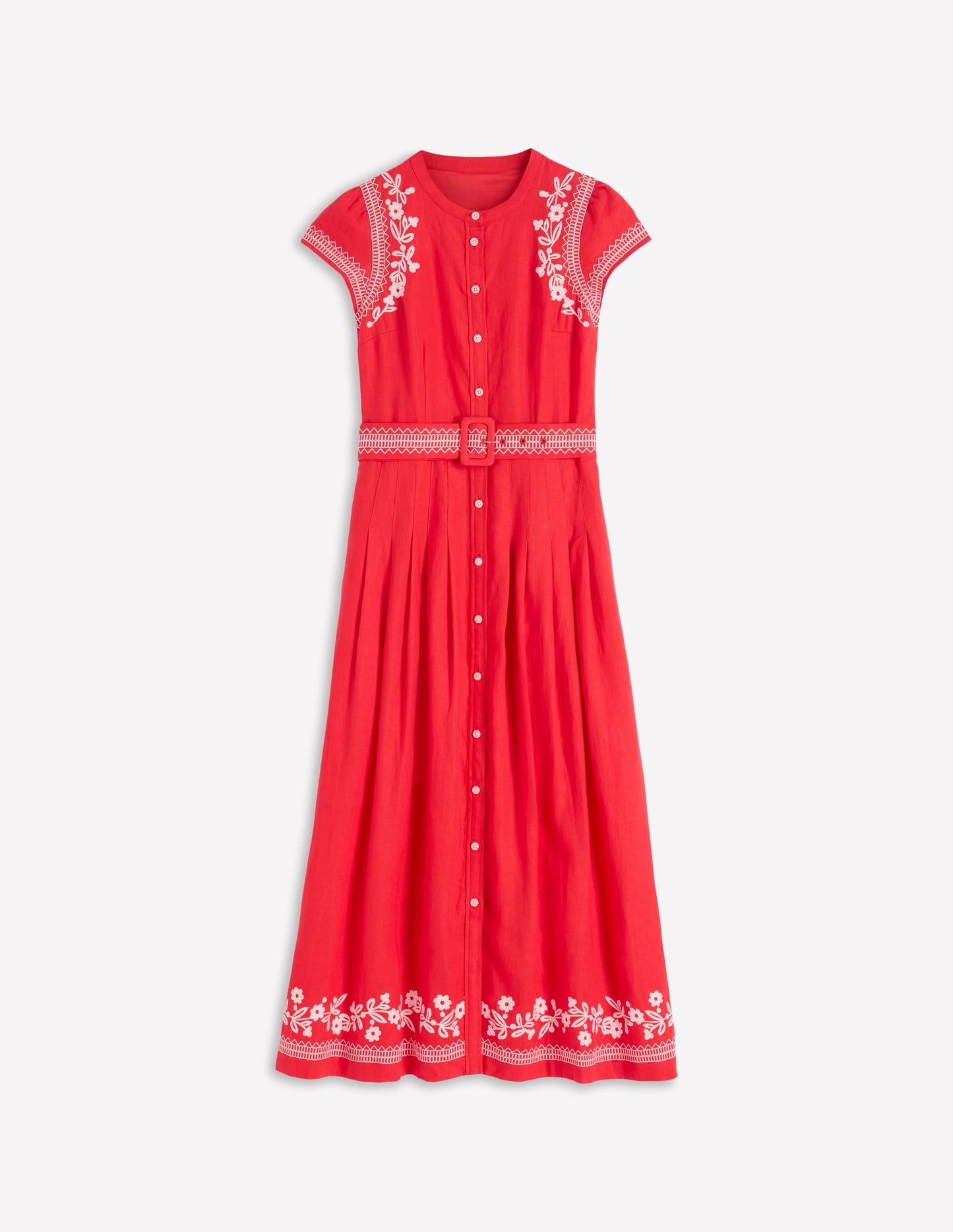 Arabella Linen Blend Dress-Red Embroidery