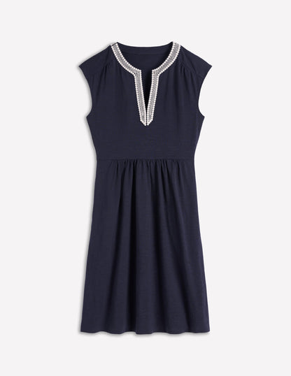 May Embroidered Short Dress-Navy