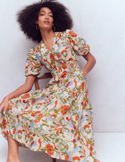 Irene Puff Sleeve Cotton Dress-Multi, Botanical Flourish