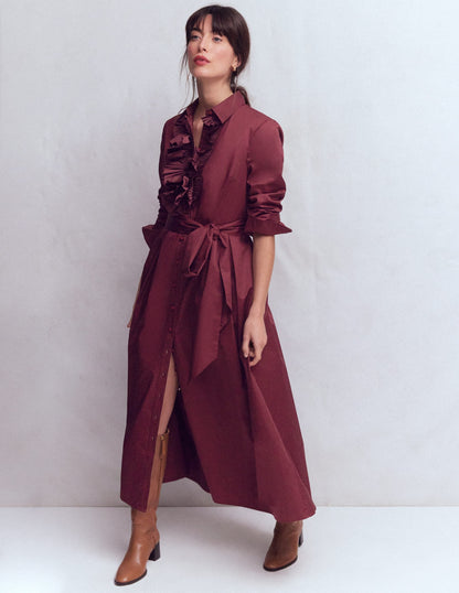 Pleated Ruffle Shirt Dress-Deep Wisteria