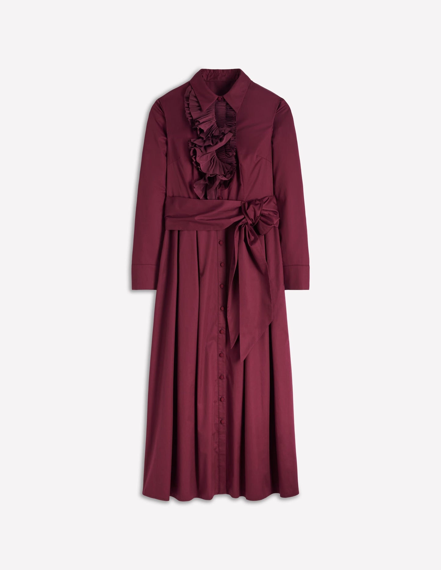 Pleated Ruffle Shirt Dress-Deep Wisteria