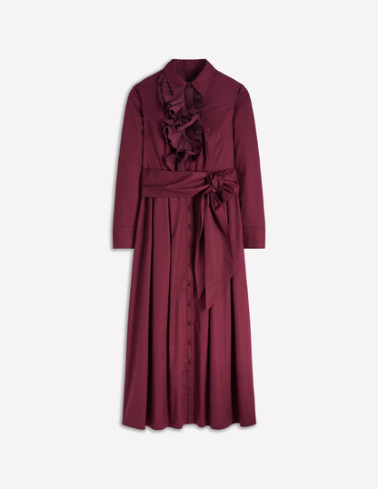 Pleated Ruffle Shirt Dress-Deep Wisteria