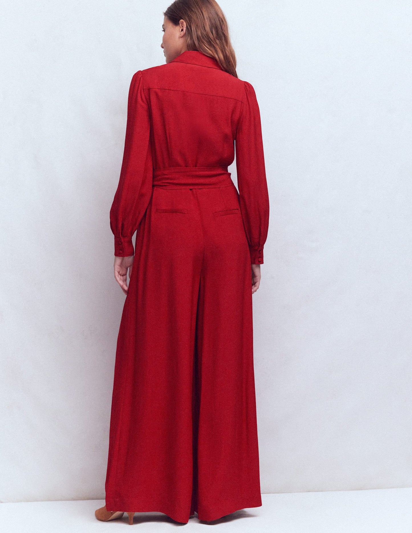 Button Up Palazzo Jumpsuit-Red