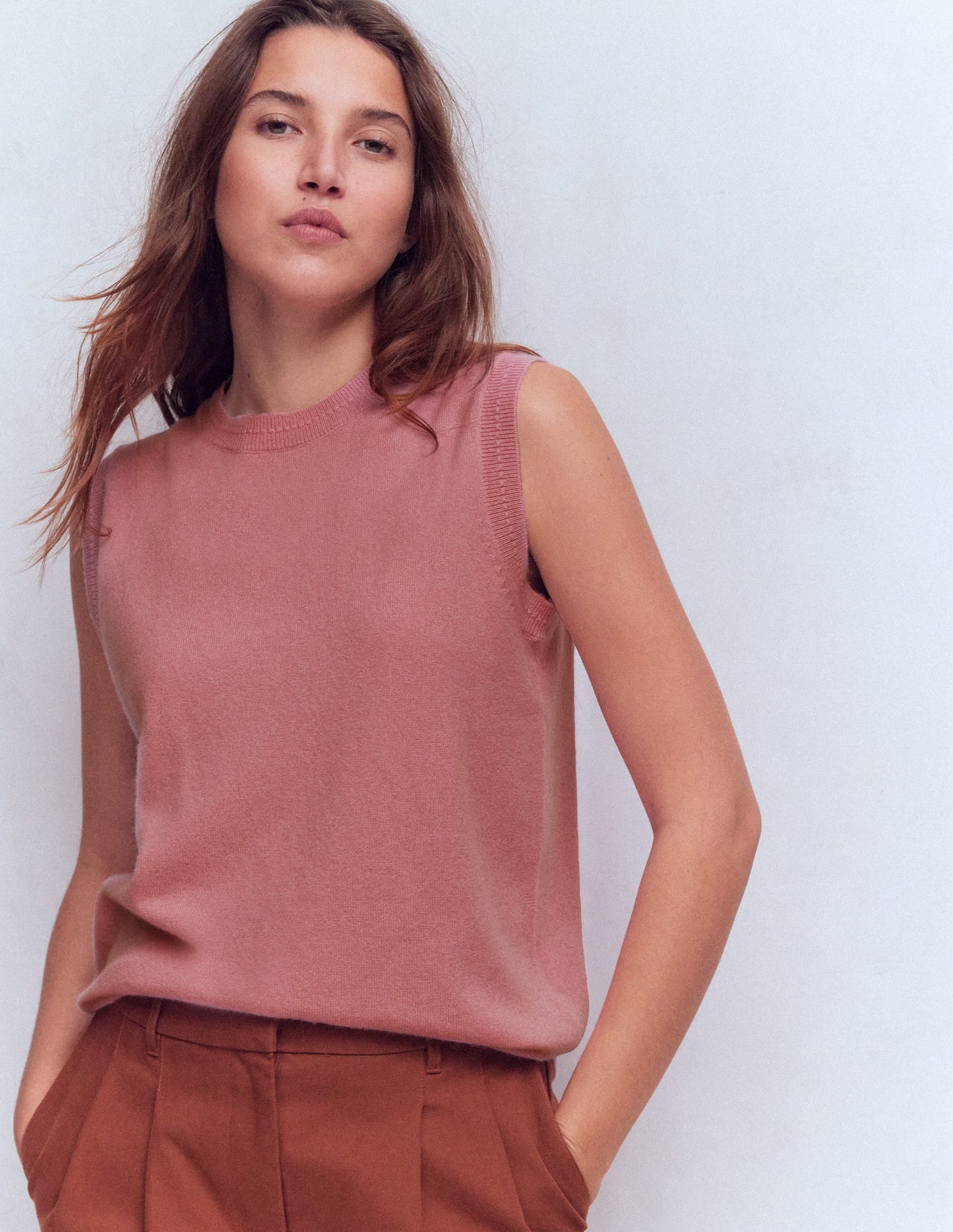 Eva Cashmere Vest-Camelia Pink
