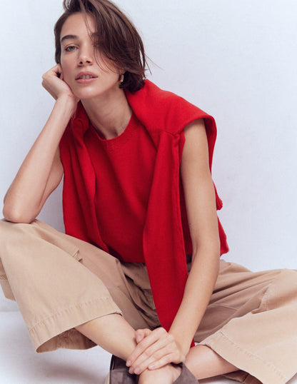 Emilia Cotton Crew Neck Vest-Merida Red