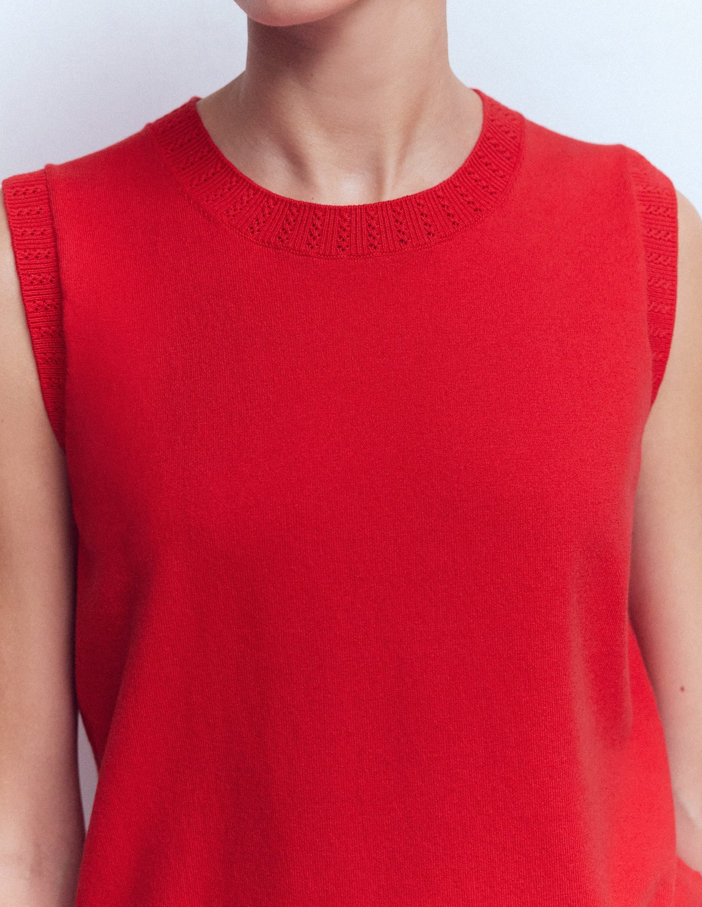 Emilia Cotton Crew Neck Vest-Merida Red