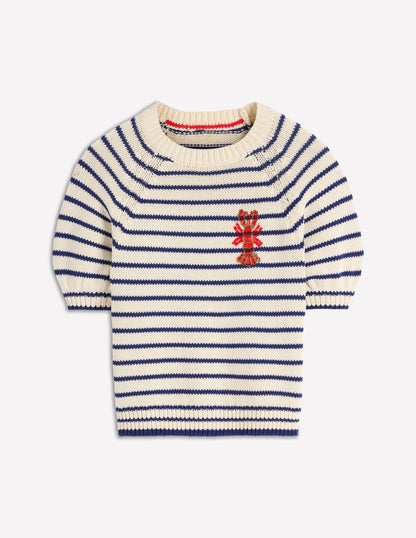 Margot Puff Sleeve T-Shirt-Ivory/ Navy Lobster