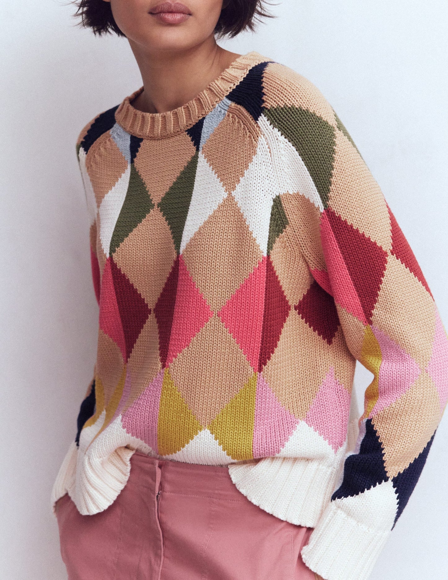 Camilla Cotton Argyle Sweater-Multi Argyle