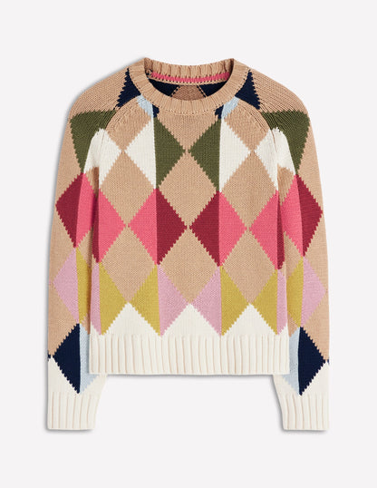 Camilla Cotton Argyle Sweater-Multi Argyle