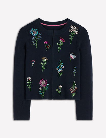 Embellished Knit Cardigan-Navy