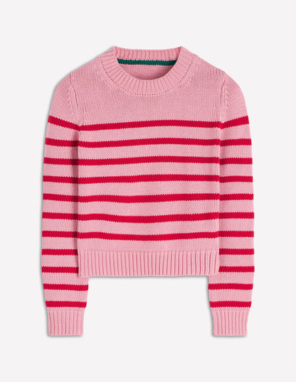 Lucy Chunky Cotton Sweater-Pink/ Red