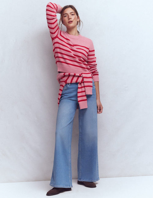 Lucy Chunky Cotton Sweater-Pink/ Red